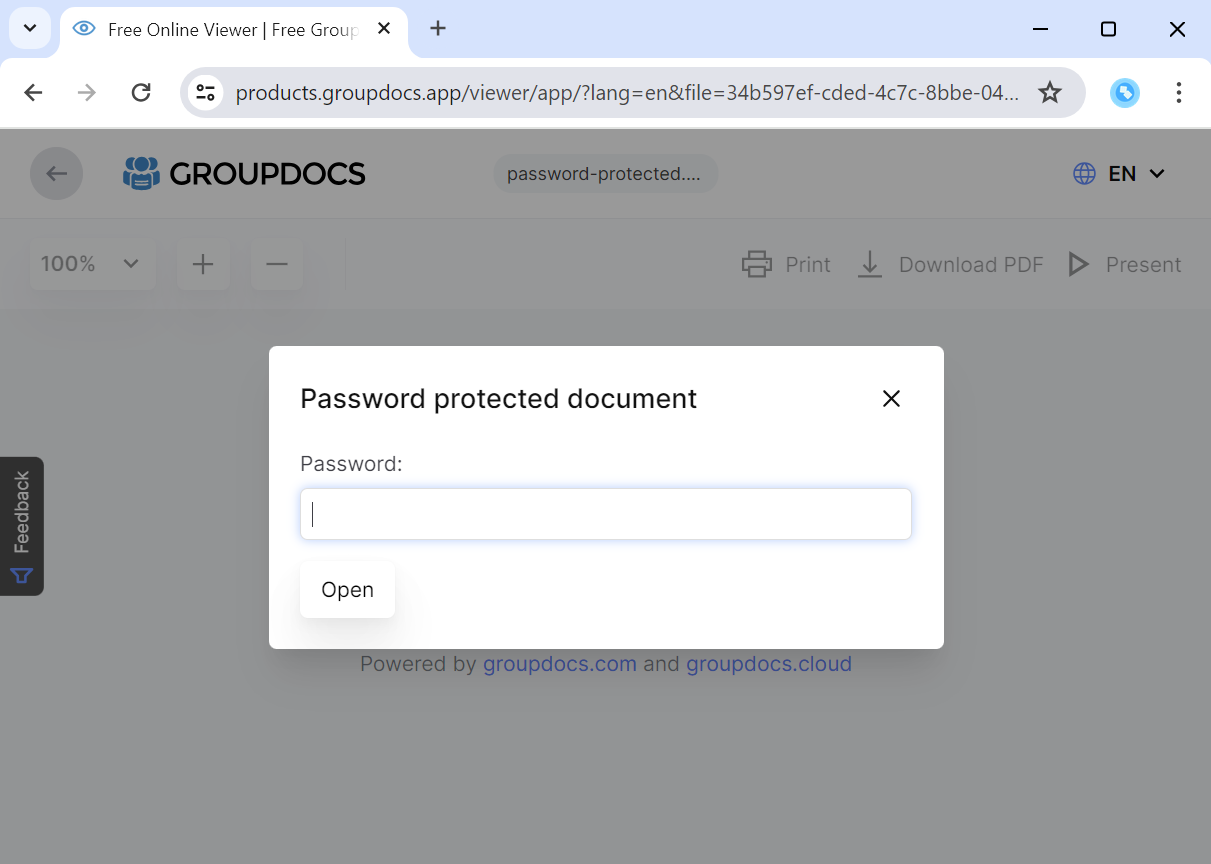 GroupDocs.Viewer App password prompt