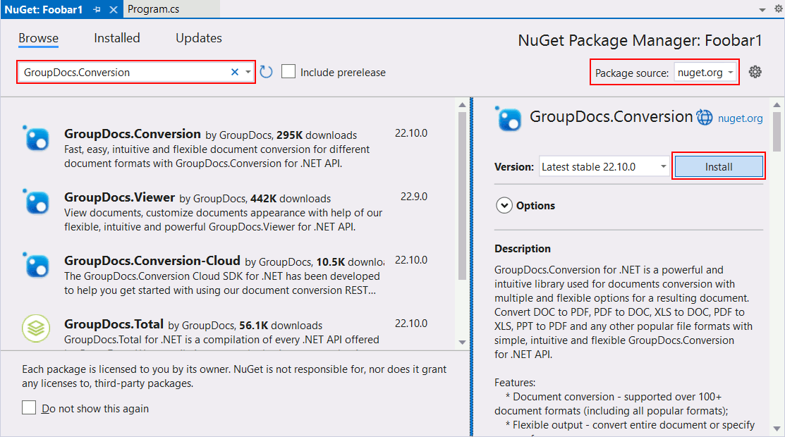 Install NuGet packages in Visual Studio