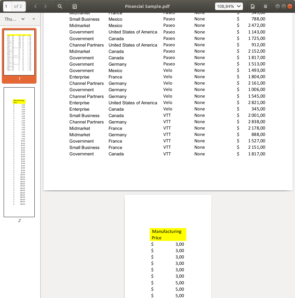 Render page breaks and a print area to PDF