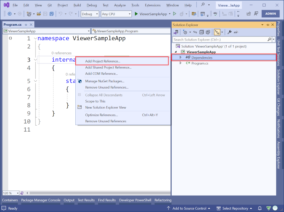 Add project reference in Visual Studio