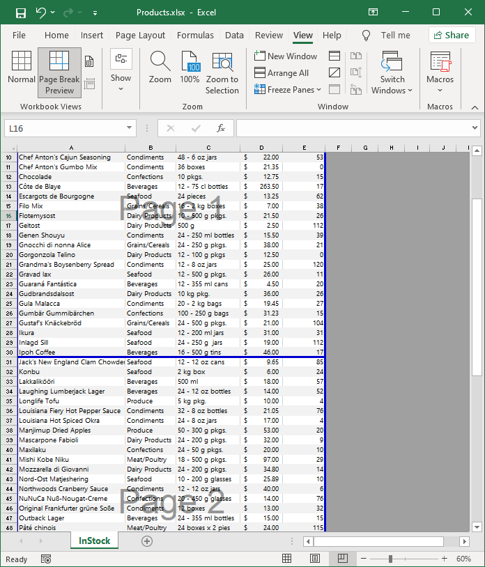 Preview page breaks in Microsoft Excel