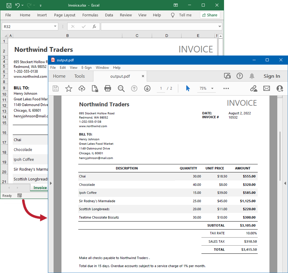 Render an Excel file to PDF