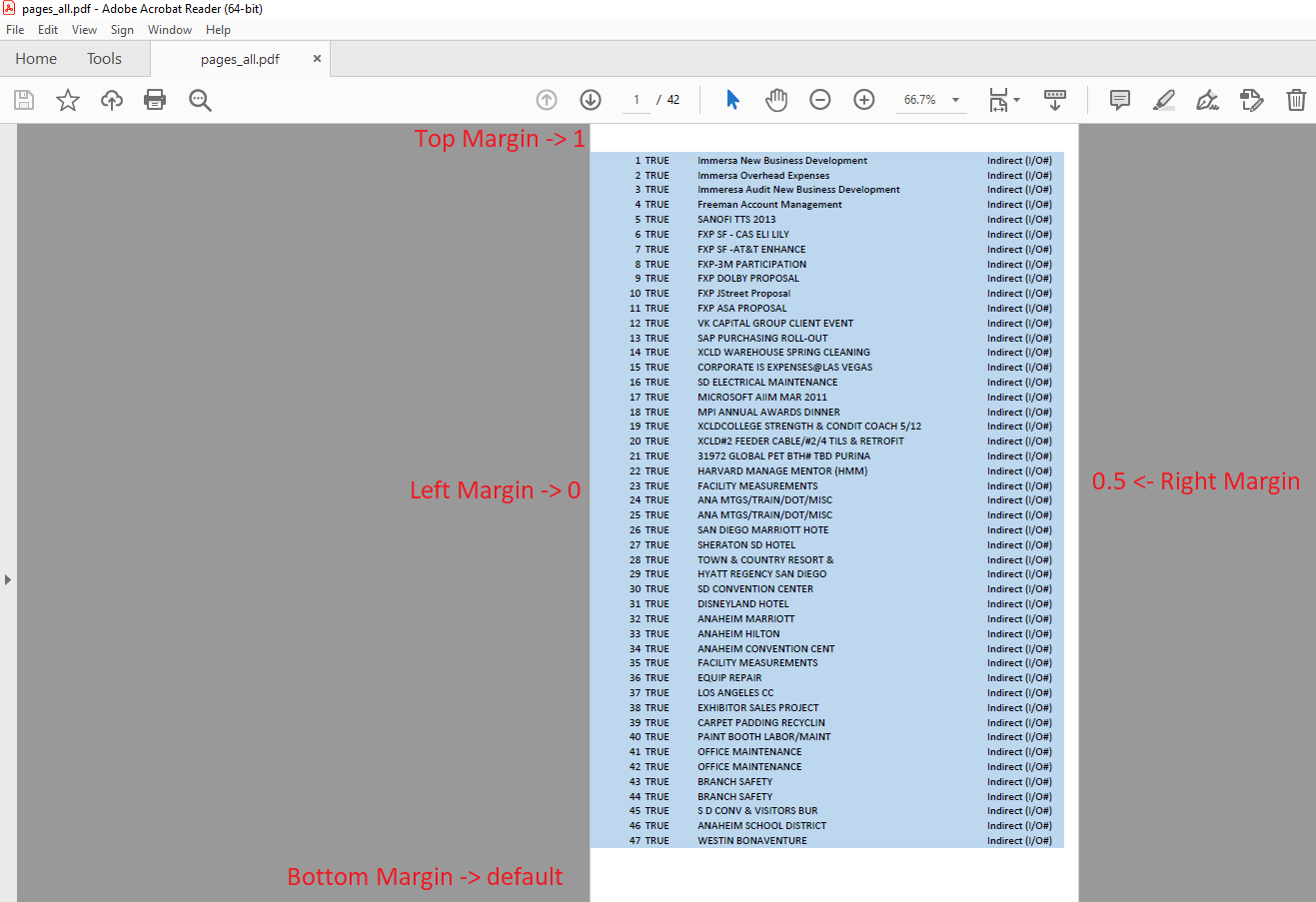 Render an Excel file with worksheet margins on page to PDF