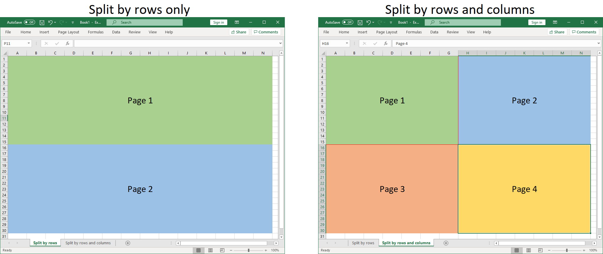 Split by rows only vs. split by rows and columns