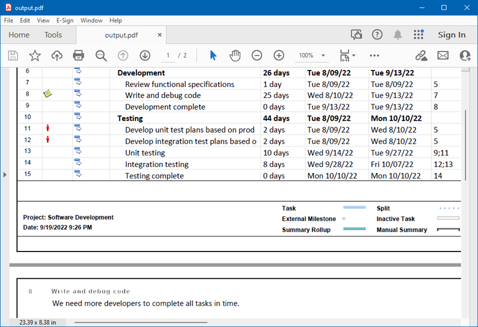 Render a Project file with task notes