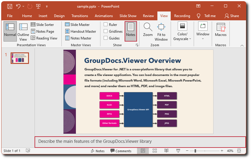 Speaker notes in Microsoft PowerPoint